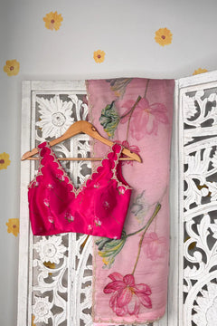 Pink silk saree without blouse