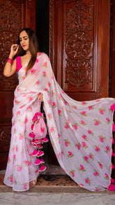 Pink Rose Organza Saree