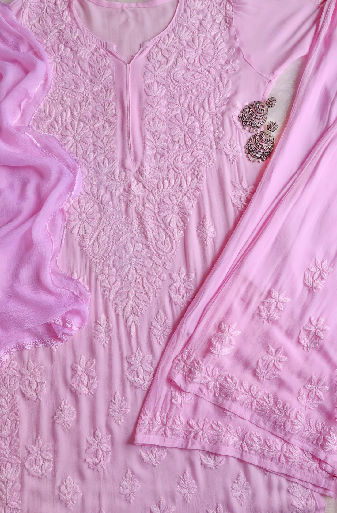 Rosé Noor Chikankari Viscose/Georgette 3-Piece Suit Set
