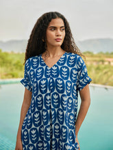V-neck indigo kaftan dress