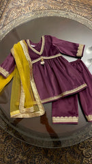Plum Velvet Girls Kurta Set