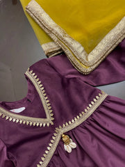 Plum Velvet Girls Kurta Set