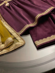 Plum Velvet Girls Kurta Set