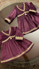 Plum Velvet Girls Kurta Set