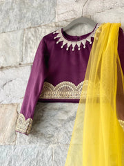 Plum Velvet Girls Lehenga Set