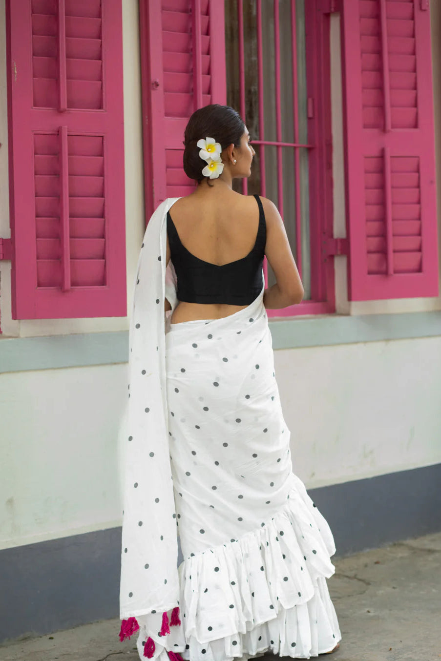 cotton polka dot saree