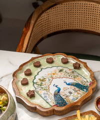 Premium Mango Wood Light Green Mayur Platter