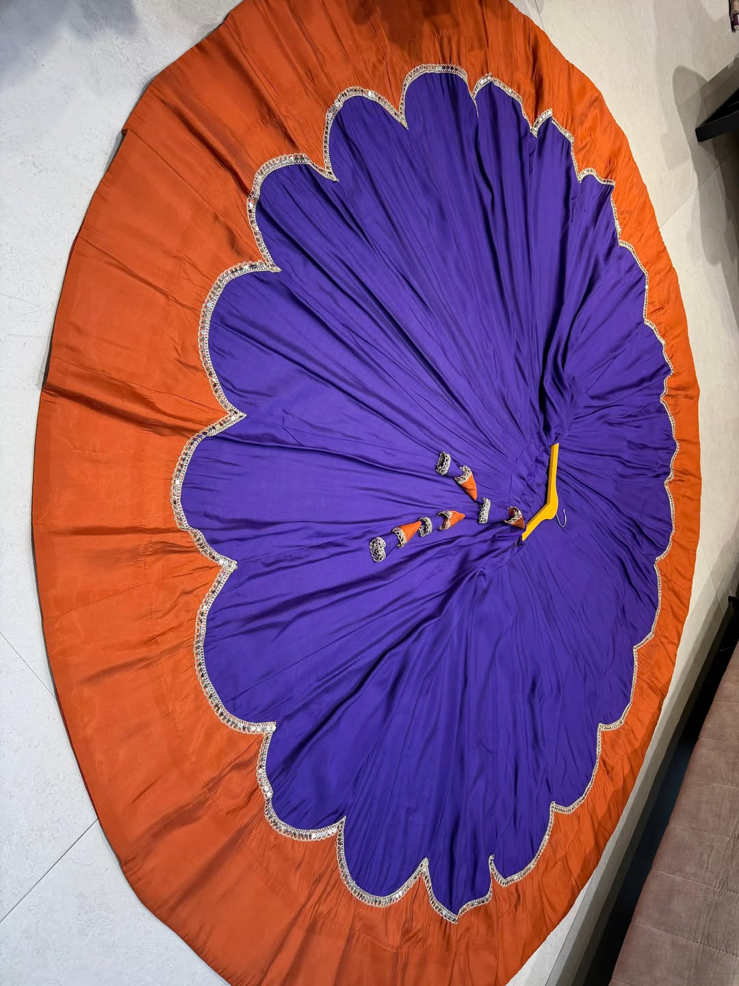 Flared Navratri Lehenga Skirt with Scallop Border