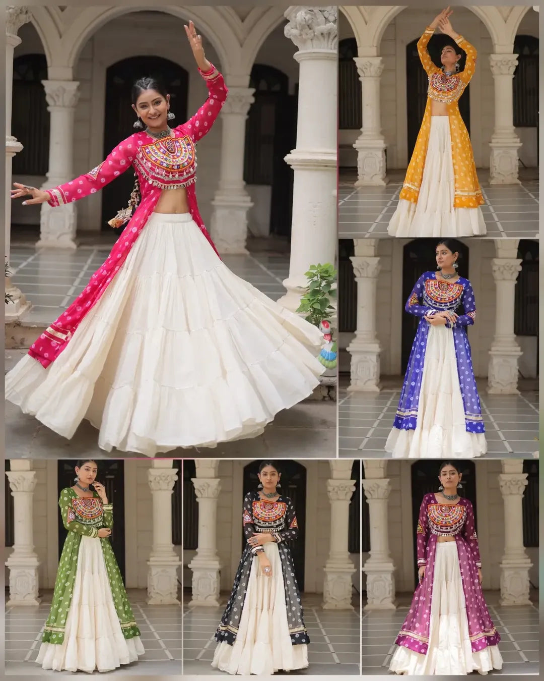 Navratri Royal Embroidered Jacket Lehenga Set with White Flared Skirt