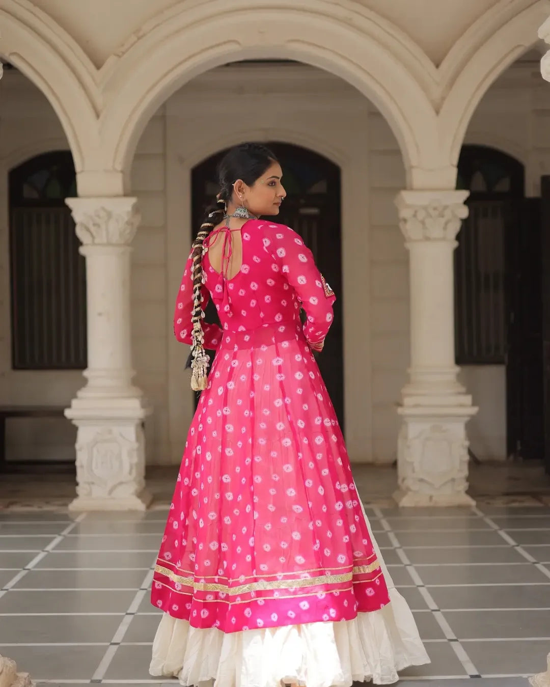 Navratri Royal Embroidered Jacket Lehenga Set with White Flared Skirt