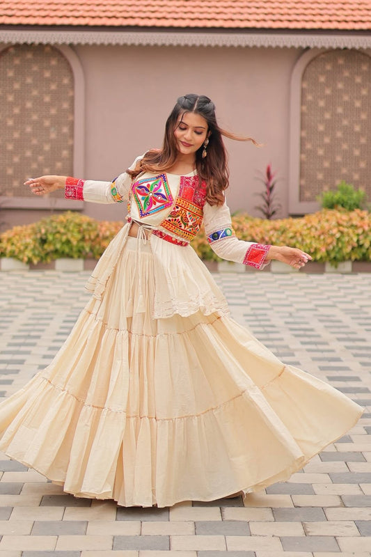 Ivory Navratri Lehenga Set with Multicolor Embroidered Blouse