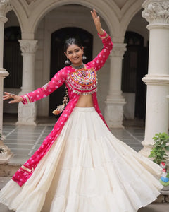 Navratri Royal Embroidered Jacket Lehenga Set with White Flared Skirt