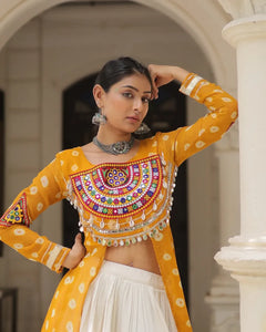 Navratri Royal Embroidered Jacket Lehenga Set with White Flared Skirt