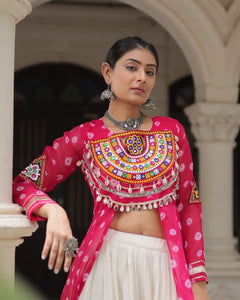 Navratri Royal Embroidered Jacket Lehenga Set with White Flared Skirt