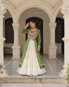 Navratri Royal Embroidered Jacket Lehenga Set with White Flared Skirt