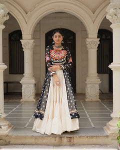 Navratri Royal Embroidered Jacket Lehenga Set with White Flared Skirt