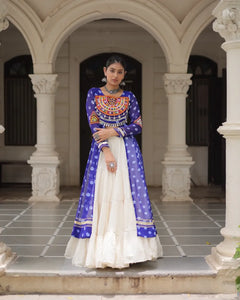 Navratri Royal Embroidered Jacket Lehenga Set with White Flared Skirt