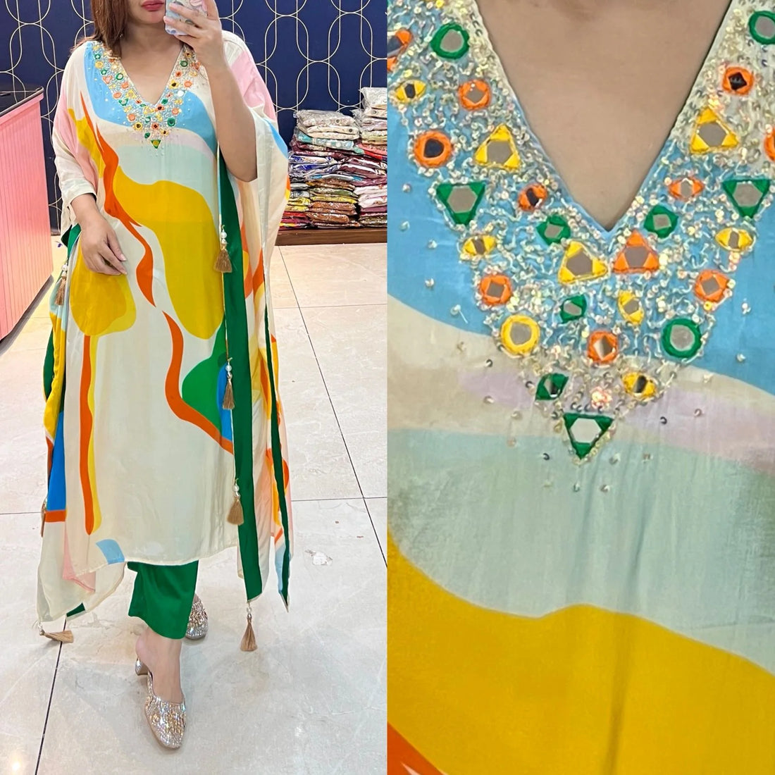 Pure Crepe Digital Printed Kaftan Set
