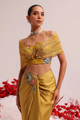 Pure Satin Yellow Embroidered Skirt Set