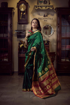 Pure Silk Jijamata Saree – Rani Pink with Gold Zari Border