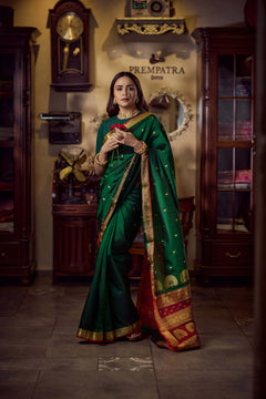 Pure Silk Jijamata Saree – Rani Pink with Gold Zari Border