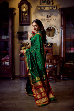 Pure Silk Jijamata Saree – Rani Pink with Gold Zari Border
