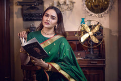 Pure Silk Jijamata Saree – Rani Pink with Gold Zari Border