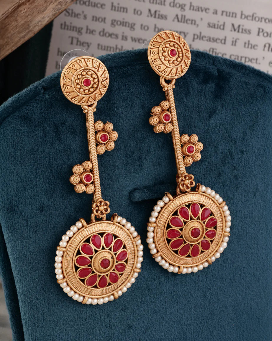 Ruby Rohan Designer Brass-Look Earrings