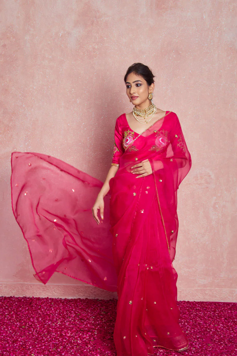 Raani Pink Organza Silk Saree