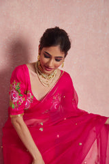 organza silk saree pink