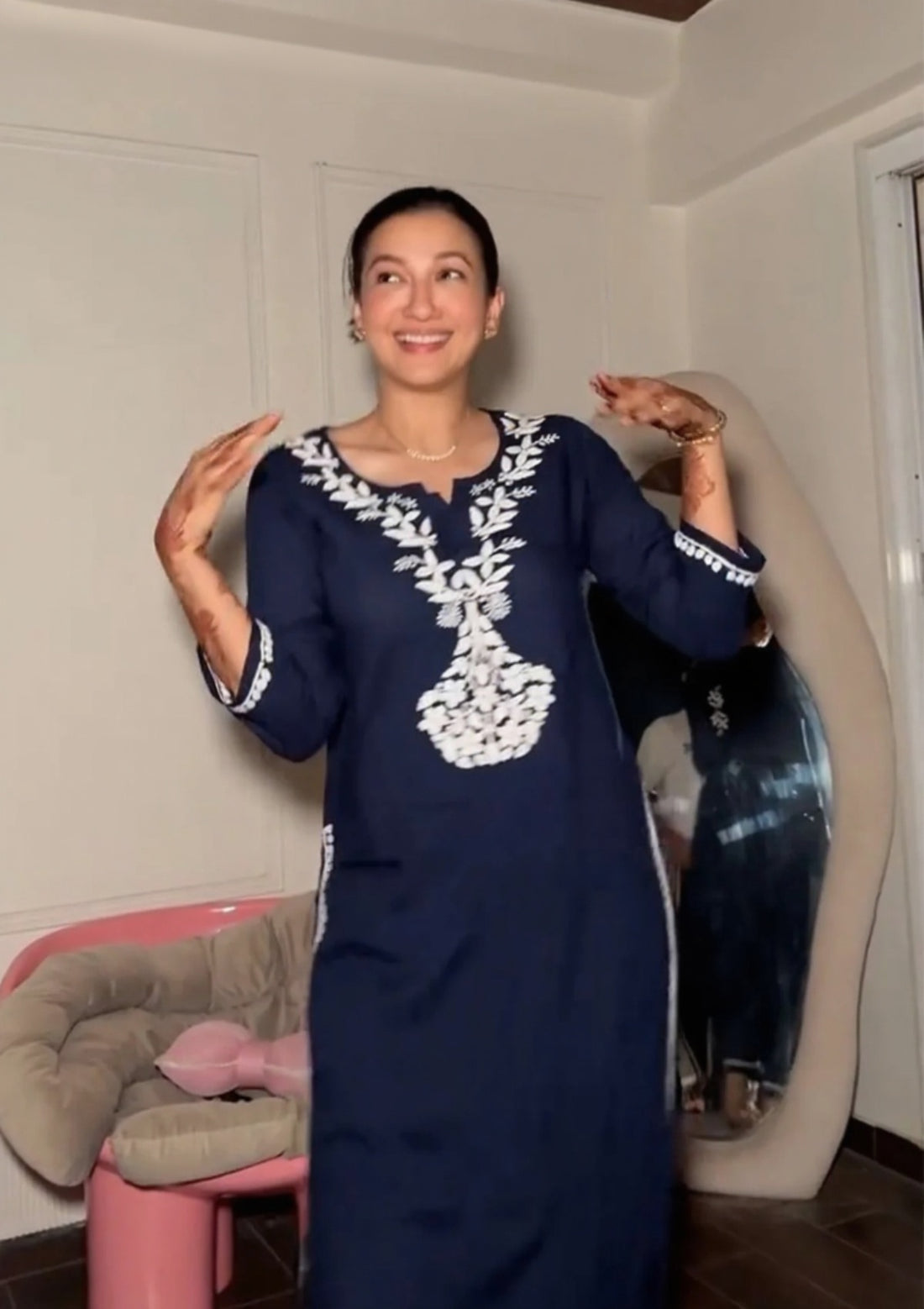 Navy Blue Rayon Chikankari Straight Kurta Set