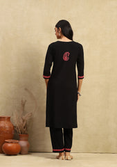 Black Rayon Chikankari Straight Kurta Set