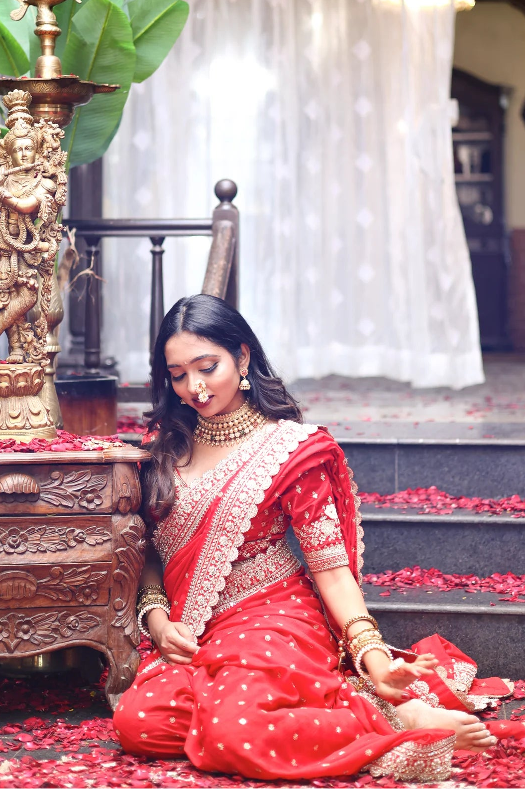 Sunsud Shahi Red Navuvari Saree