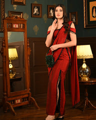 Red Slit Saree Coord