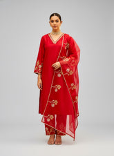 Red Embroidered Organza Dupatta