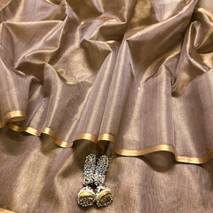 Rose Gold Maheshwari Tissue Silk Saree with Zari Bootis