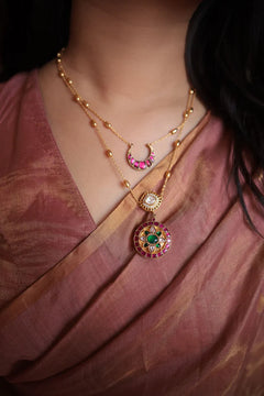Rose Gold Maheshwari Tissue Silk Saree with Zari Bootis
