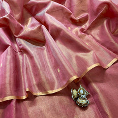 Rose Gold Maheshwari Tissue Silk Saree with Zari Bootis