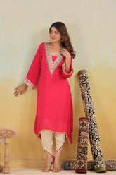 Rosy Embroidered Chinon Kurta Pant Set