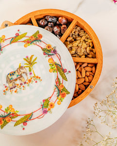 Round Elephant Mango Wood Spice & Dry Fruit Box