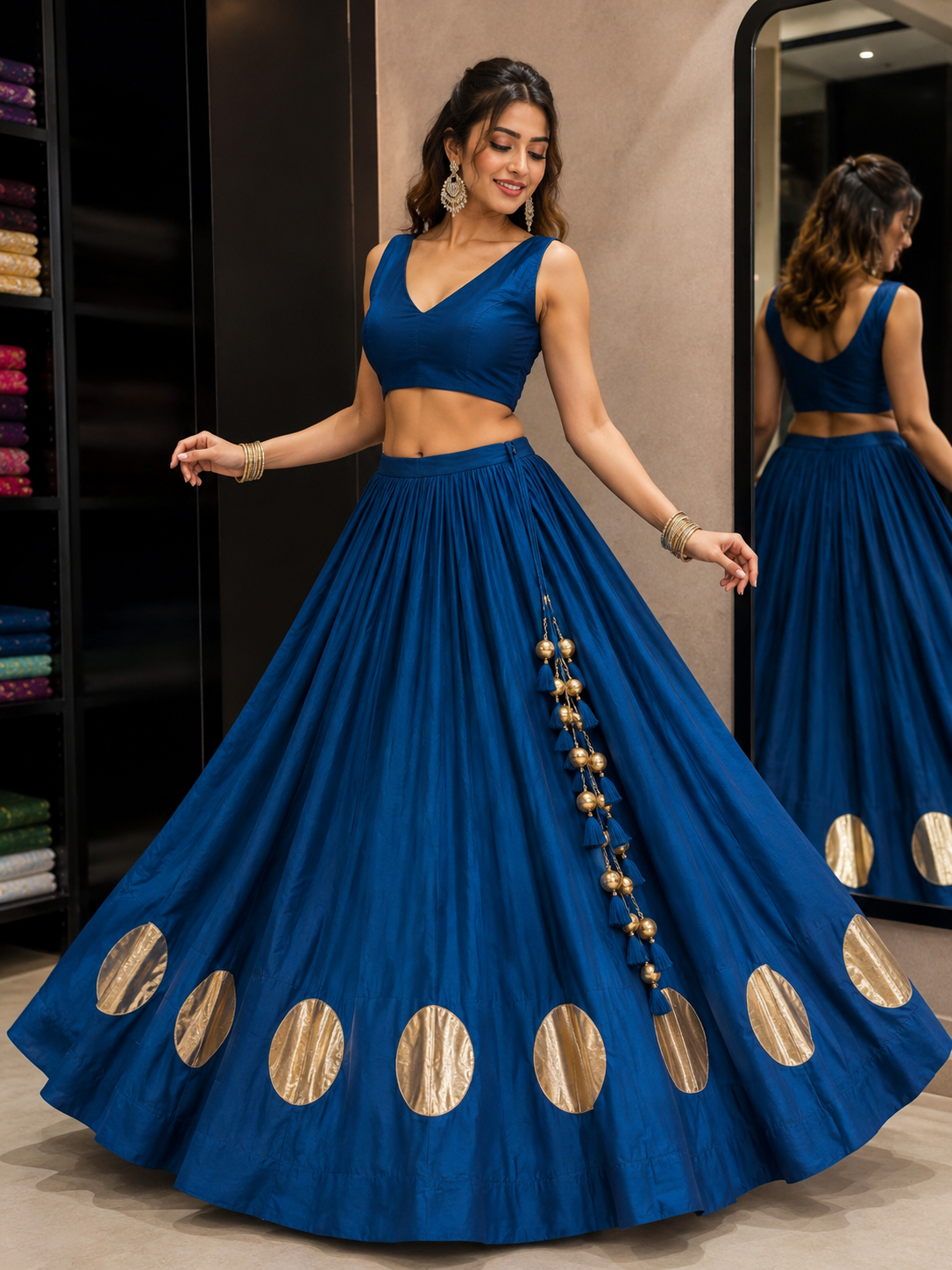Royal Purple 24 Kali Flared With Gold Butti Skirt