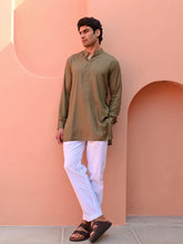 Rust Olive Men Short Kurta