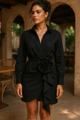 Floral Ruffle Cotton Shirt Dress