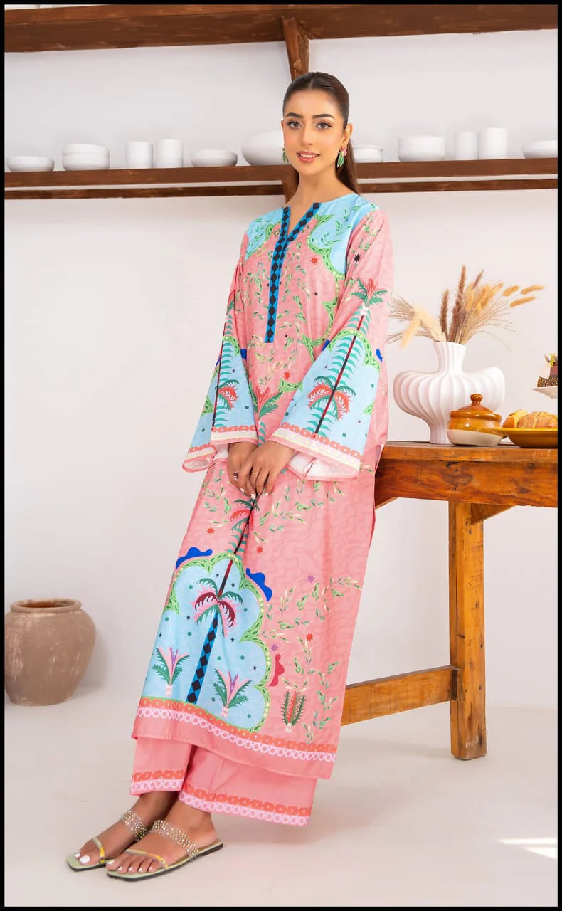Pink Swiss Cotton 2 Peice Kurta Set for Women