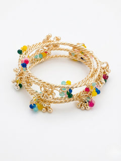 Gold-Plated Stone Studded & Beaded Bangles