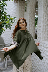 Olive Crap Top Poly Linen Kaftan Co-Ord Set