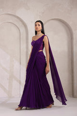Elegant Purple Corset Blouse with Drape Saree