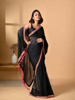Breathable black saree