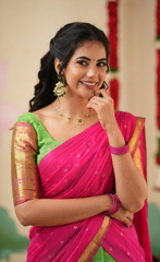 Sayuri Parrot Green & Bright Pink Silk Cotton Half Saree