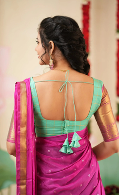 Sayuri Silk Cotton Teal Magenta Half Saree